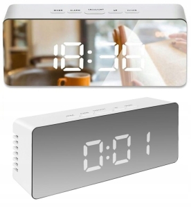 BUDZIK ZEGAR ELEKTRONICZNY TERMOMETR LUSTRO LED 2