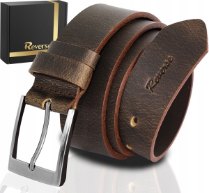 Szeroki skórzany pasek męski do JEANSÓW REVERSE SKÓRA NATURALNA LICOWA 105