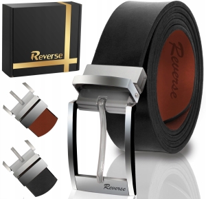 Pasek Skórzany Pas Czarny Brąz Dwustronny 130 roz.