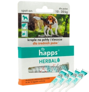 KROPLE NA PCHŁY KLESZCZE DLA PSÓW 10-20KG HAPPS x4