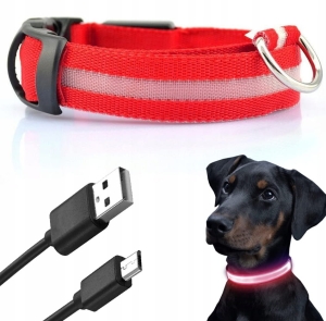ŚWIECĄCA OBROŻA LED do Psa Kota 30-45cm roz. M USB