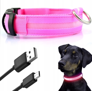 ŚWIECĄCA OBROŻA LED do Psa Kota 30-45cm roz. M USB