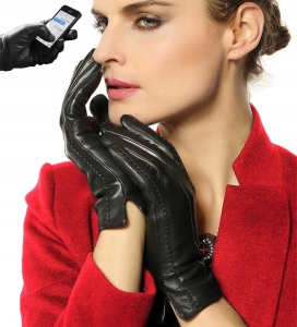 Rękawiczki REVERSE Skórzane DAMSKIE MIŚ SKÓRA Naturalna OCIEPLANE roz L