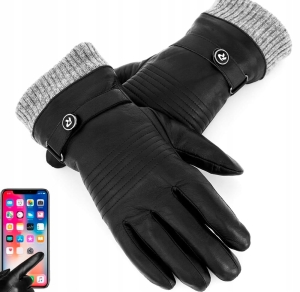 Reverse Rękawiczki REVERSE Skórzane MĘSKIE CZARNE ze SCIĄGACZEM roz. M