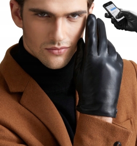 Reverse DOTYKOWE RĘKAWICZKI SKÓRZANE MĘSKIE SKÓRA NATURALNA OCIEPLANE r M