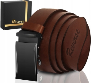 REVERSE PASEK SKÓRZANY MĘSKI DO SPODNI AUTOMAT BRĄZOWY SKÓRA NATURALNA 105