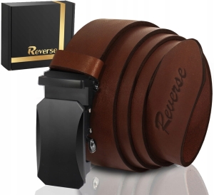 REVERSE PASEK SKÓRZANY MĘSKI DO SPODNI AUTOMAT BRĄZOWY SKÓRA NATURALNA 125