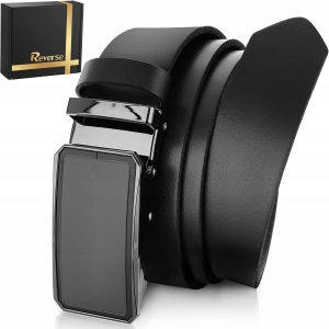 REVERSE PASEK SKÓRZANY MĘSKI DO SPODNI AUTOMAT CZARNY SKÓRA NATURALNA 95