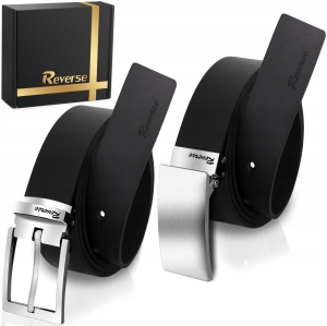 REVERSE Pasek męski SKÓRZANY czarny do spodni dwie klamry skóra licowa 105