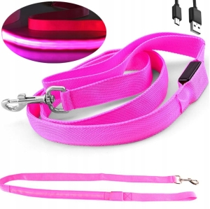 Smycz dla PSA usb LED 25mm kolorowa ŚWIECĄCA spacer zima jesień noc 1,2 m