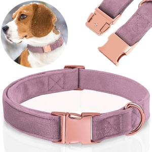 SOLIDNA OBROŻA WELUROWA DLA PSA REGULOWANA MIĘKKA ROSE GOLD 35-55cm L/XL