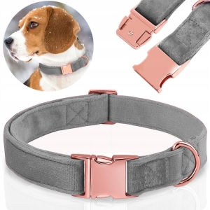 SOLIDNA OBROŻA WELUROWA DLA PSA REGULOWANA MIĘKKA ROSE GOLD 35-55cm L/XL