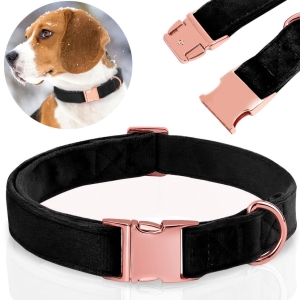 SOLIDNA OBROŻA WELUROWA DLA PSA REGULOWANA MIĘKKA ROSE GOLD 27-45cm S/M