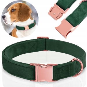 SOLIDNA OBROŻA WELUROWA DLA PSA REGULOWANA MIĘKKA ROSE GOLD 27-45cm S/M