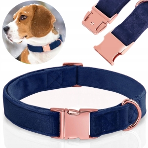 SOLIDNA OBROŻA WELUROWA DLA PSA REGULOWANA MIĘKKA ROSE GOLD 27-45cm S/M