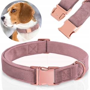 SOLIDNA OBROŻA WELUROWA DLA PSA REGULOWANA MIĘKKA ROSE GOLD 27-45cm S/M