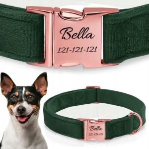 OBROŻA WELUROWA GRAWER DLA PSA REGULOWANA MIĘKKA ROSE GOLD Z GRAWEREM L/XL