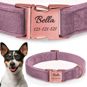 OBROŻA WELUROWA GRAWER DLA PSA REGULOWANA MIĘKKA ROSE GOLD Z GRAWEREM L/XL
