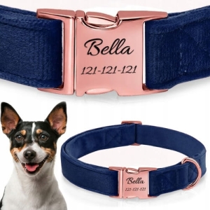 OBROŻA WELUROWA GRAWER DLA PSA REGULOWANA MIĘKKA ROSE GOLD Z GRAWEREM L/XL