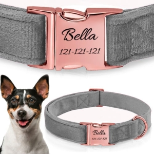 OBROŻA WELUROWA GRAWER DLA PSA REGULOWANA MIĘKKA ROSE GOLD Z GRAWEREM L/XL