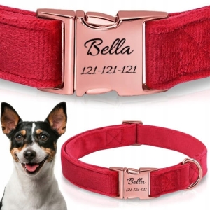 OBROŻA WELUROWA GRAWER DLA PSA REGULOWANA MIĘKKA ROSE GOLD Z GRAWEREM L/XL