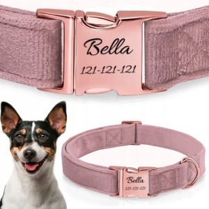 OBROŻA WELUROWA GRAWER DLA PSA REGULOWANA MIĘKKA ROSE GOLD Z GRAWEREM L/XL