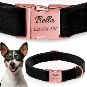 OBROŻA WELUROWA GRAWER DLA PSA REGULOWANA MIĘKKA ROSE GOLD Z GRAWEREM L/XL