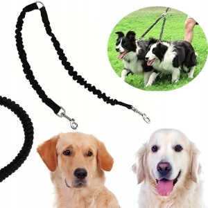 ROZDZIELACZ Mocny dwójnik SMYCZ DLA DWÓCH 2 PSÓW 25mm Z AMORTYZATOREM 3w1