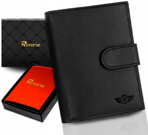 REVERSE Skórzany portfel męski skóra naturalna antykradzieżowy ochrona RFID
