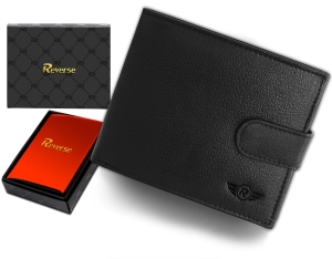 REVERSE Skórzany portfel męski skóra naturalna antykradzieżowy ochrona RFID