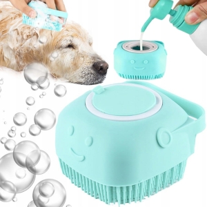 SZCZOTKA DO KĄPIELI MYCIA PSA KOTA Z DOZOWNIKIEM NA SZAMPON PŁYN SILIKONOWA