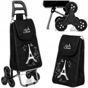 TORBA NA KÓŁKACH WÓZEK ZAKUPOWY NA ZAKUPY SKŁADANY MOCNY CZARNY 3 KOŁA