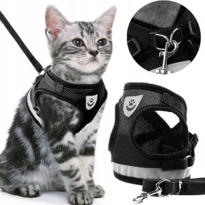 SZELKI BEZUCISKOWE SPACEROWE REGULOWANE ODBLASK DLA KOTA + SMYCZ ROZMIAR XL