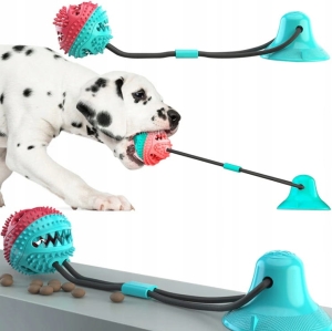 ZABAWKA NA PRZYSMAK DLA PSA PIŁKA NA KARMĘ Z PRZYSSAWKĄ SZARPAK SZNUR