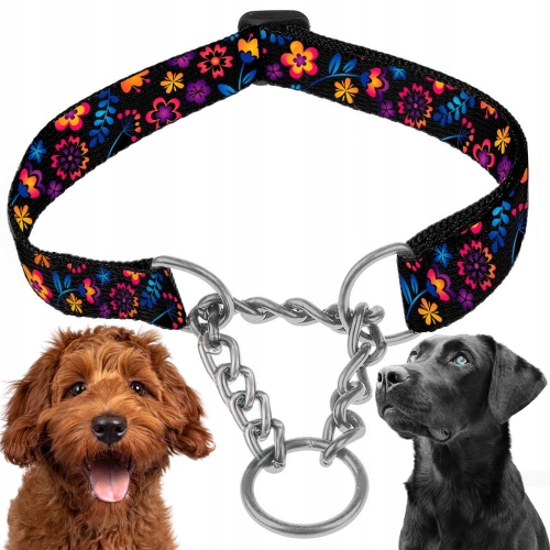 OBROŻA PÓŁZACISKOWA REGULOWANA DLA PSA MARTINGALE Z ŁAŃCUSZKIEM 50-70cm XL